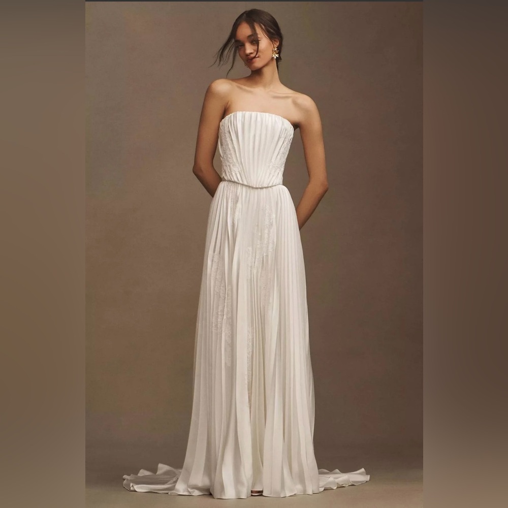 Watters Loen Plissé charmeuse satin a-line dress from Anthropologie